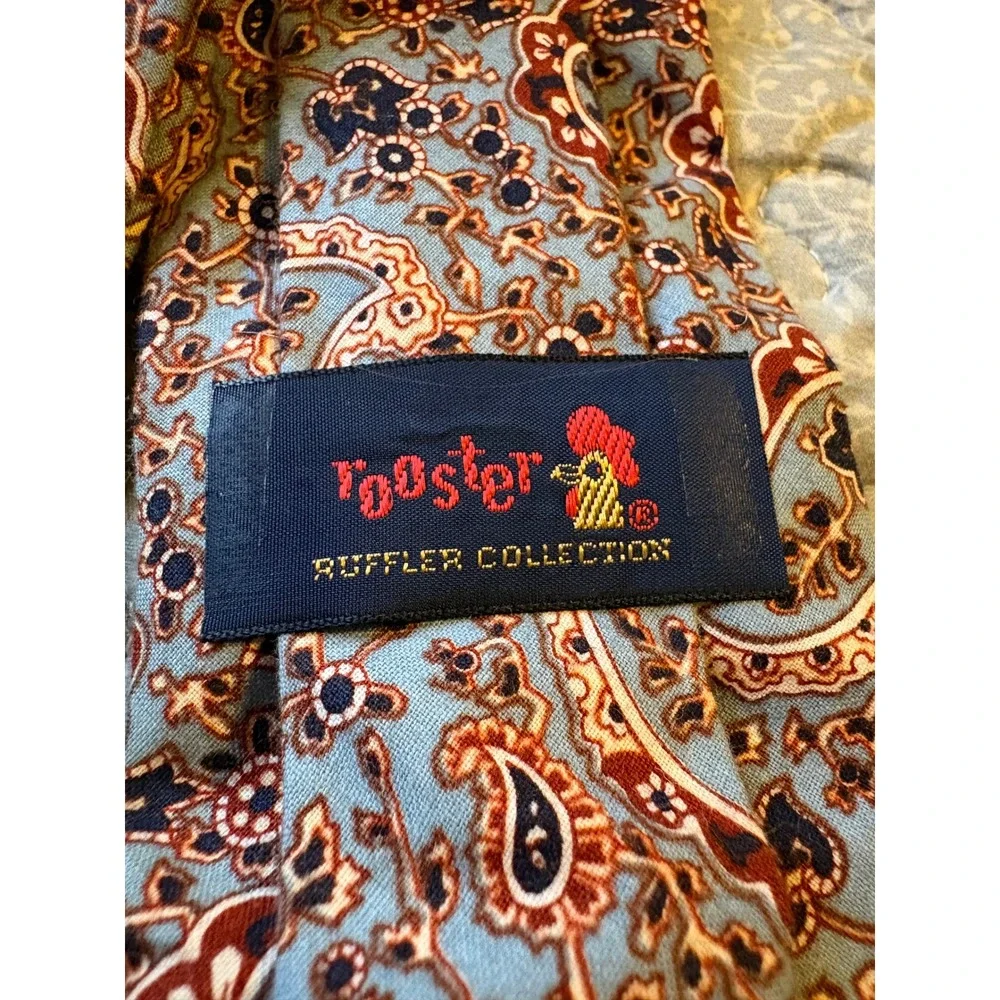 Rooster Necktie Mens OS Blue Excellent Paisley Ruffler Collection Vintage Tie